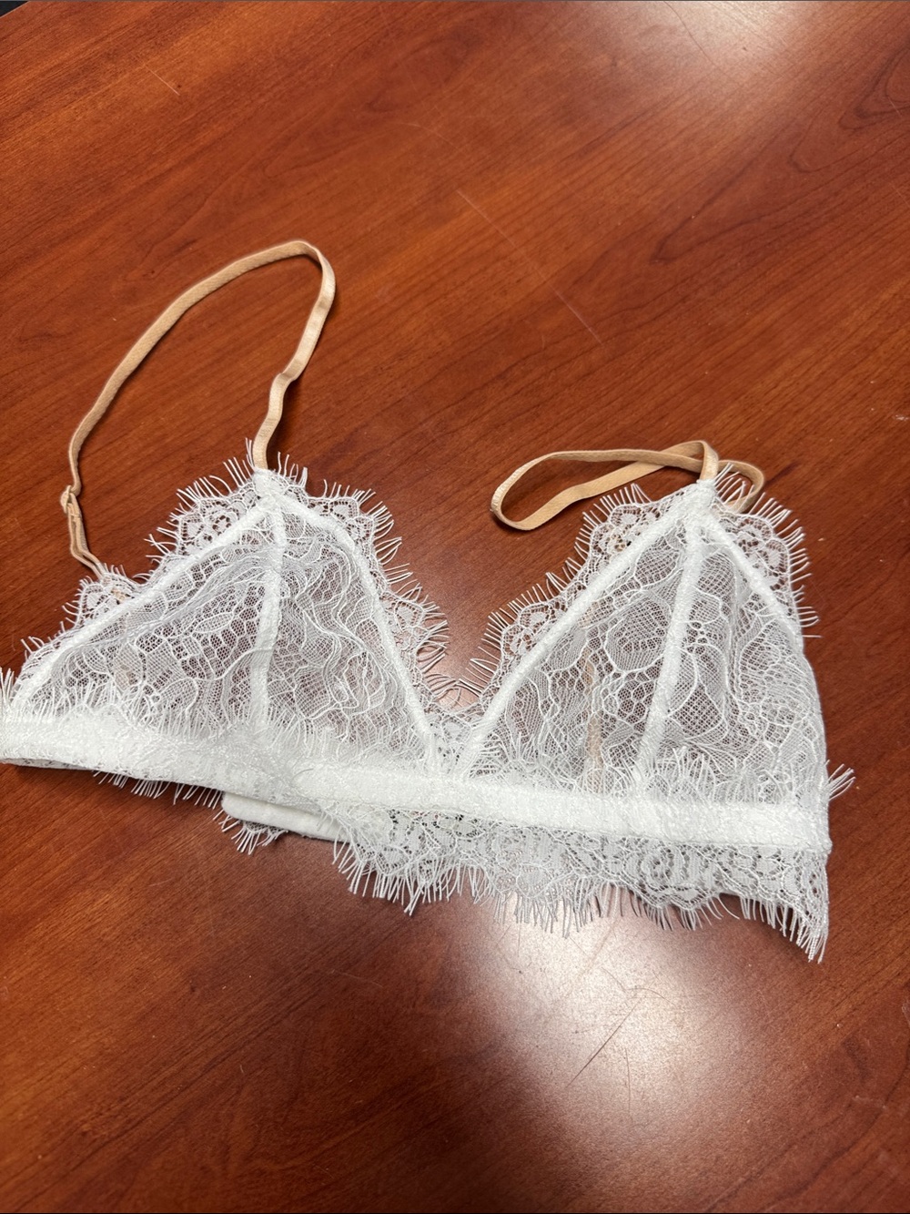 Free People White Lace Bralette with Nude Straps